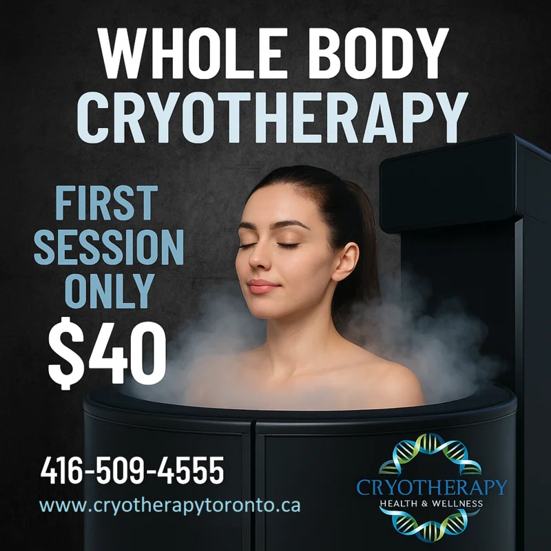 Client experiencing whole body cryotherapy session at Cryotherapy Toronto