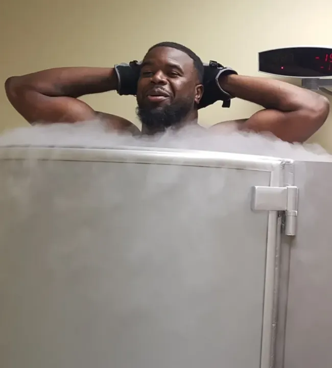 Client enjoying recovery session at Cryotherapy Toronto